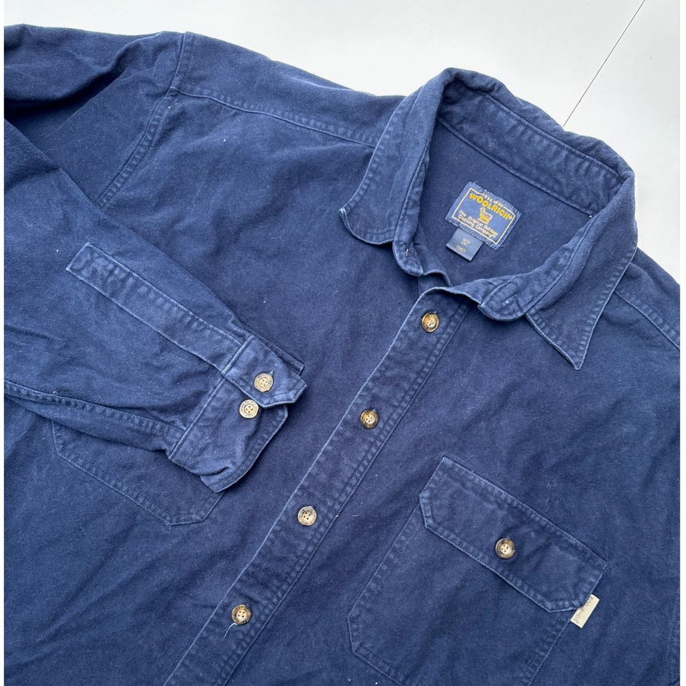 Woolrich Mens 2XL Deep Navy Blue Cotton Twill Button Down Work Shirt 6460